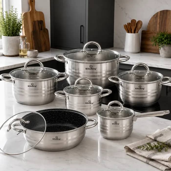 products.photoOf KlönBerg Stainless Steel Cookware Set 12 Pcs with Glass Lids KB-2502