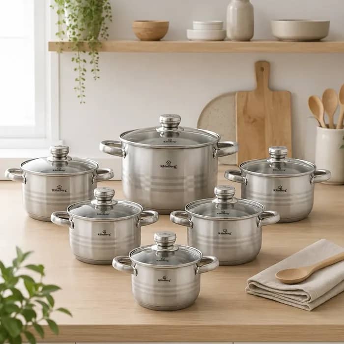 products.photoOf Stainless Steel Cookware Set 12 Pcs 9-Step Base with Glass Lid KB-2508