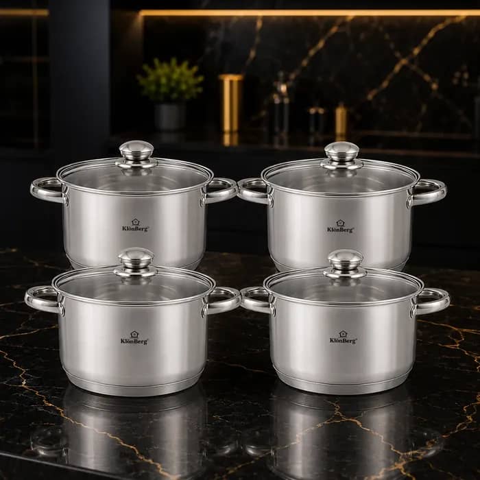 products.photoOf Stainless Steel Stock Pot Set 8 Pcs 5 Step Base with Glass Lid KB-2532