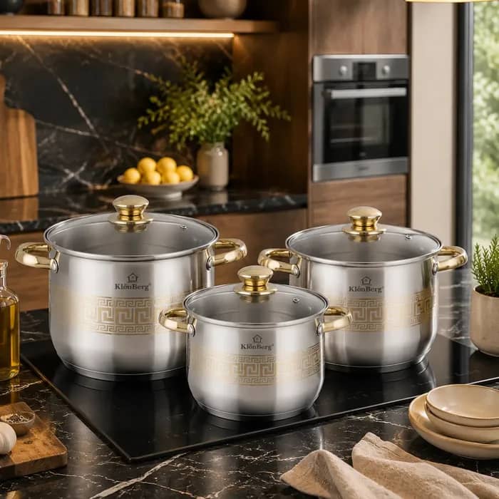 products.photoOf Stainless Steel 6-Piece Stock Pot Set with 5-Layer Base & Glass Lids KB-3049