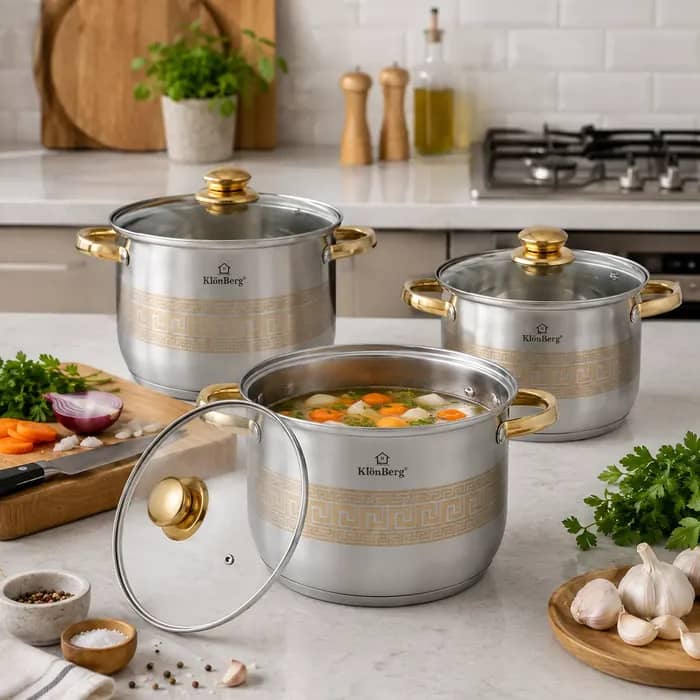 products.photoOf Stainless Steel Stock Pot Set 6 Piece with Glass Lids & 5-Layer Base KB-3050