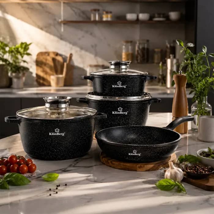 products.photoOf Ceramic Marble Non-Stick Cookware Set 17PCS with Lids Induction Pots and Pans KB-4065