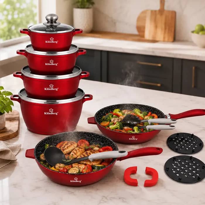 products.photoOf Cast Aluminium 17-Piece Ceramic Marble Non-Stick Cookware Set Red KB-4073