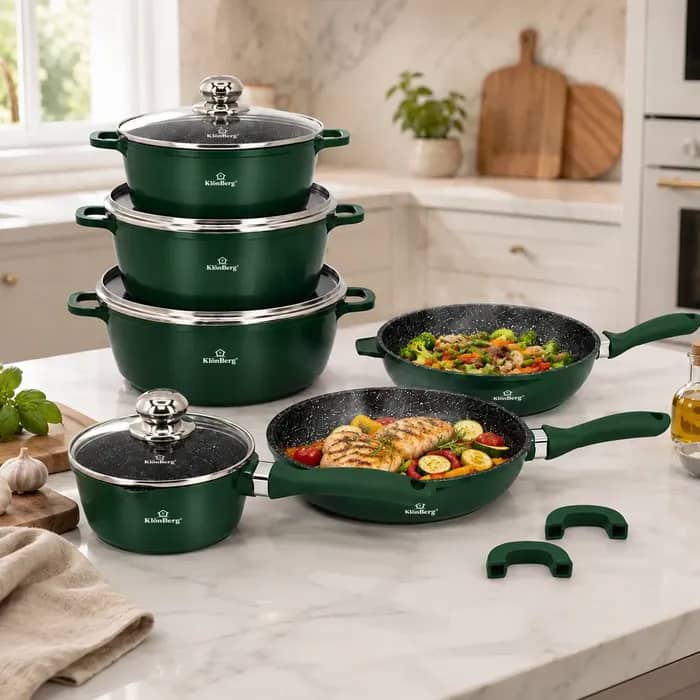products.photoOf Cast Aluminium 12-Piece Ceramic Marble Non-Stick Cookware Set – Green KB-4079