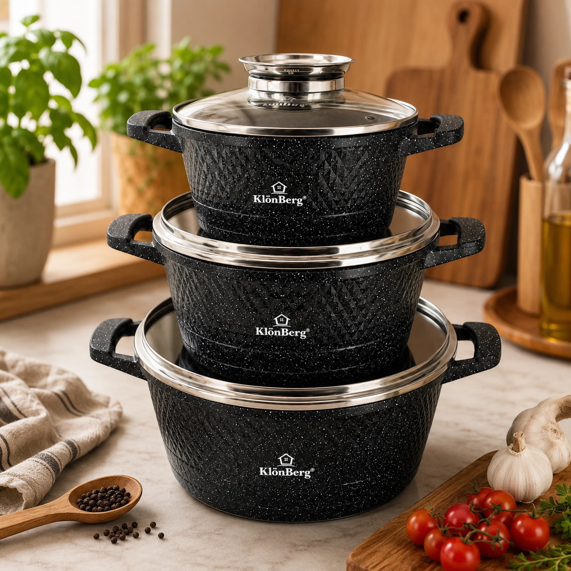 Cast Aluminium Cookware Set 6 PCS with Marble Non-Stick Coating KB-3824