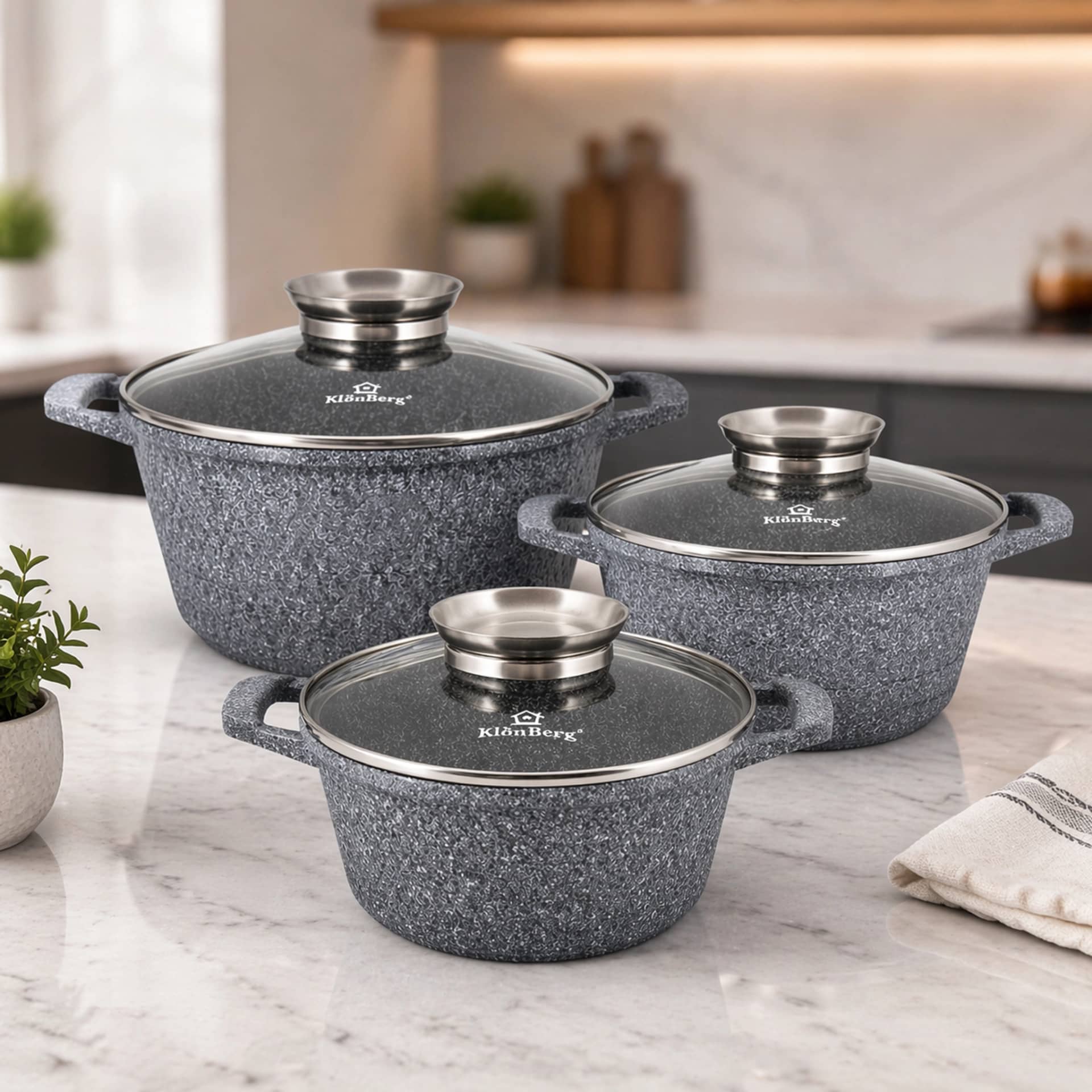 products.photoOf Ливарний алюмінієвий антипригарний набір посуду 6 предметів керамічний мармуровий індукційний KB-3724