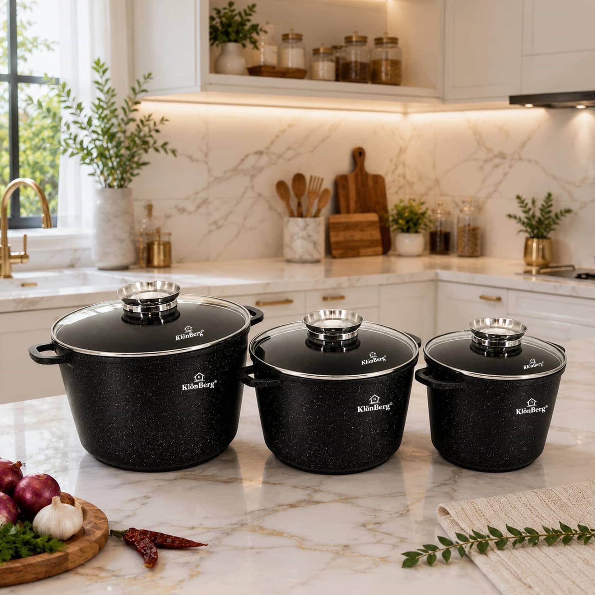 products.photoOf Керамичен мраморен комплект съдове за готвене 6 части незалепващ комплект тенджери - KB-4067