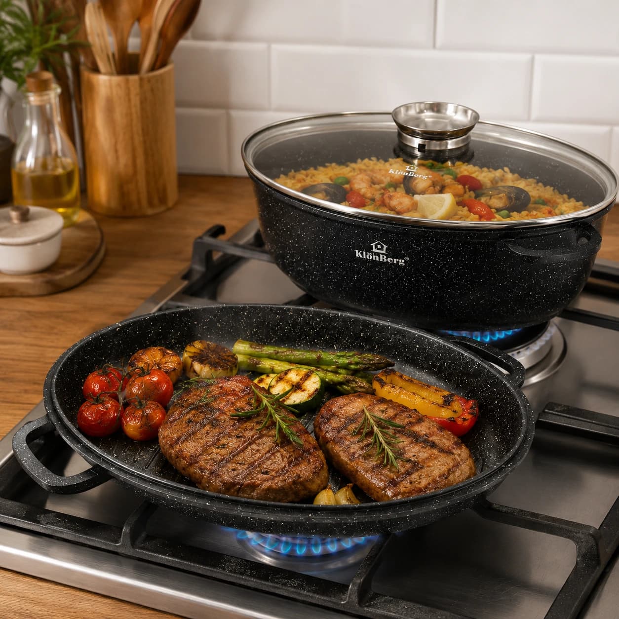 products.photoOf Roasting Pan 38CM 11L Black Ceramic Marble Nonstick with Lid & Grill Pan – KB-4036
