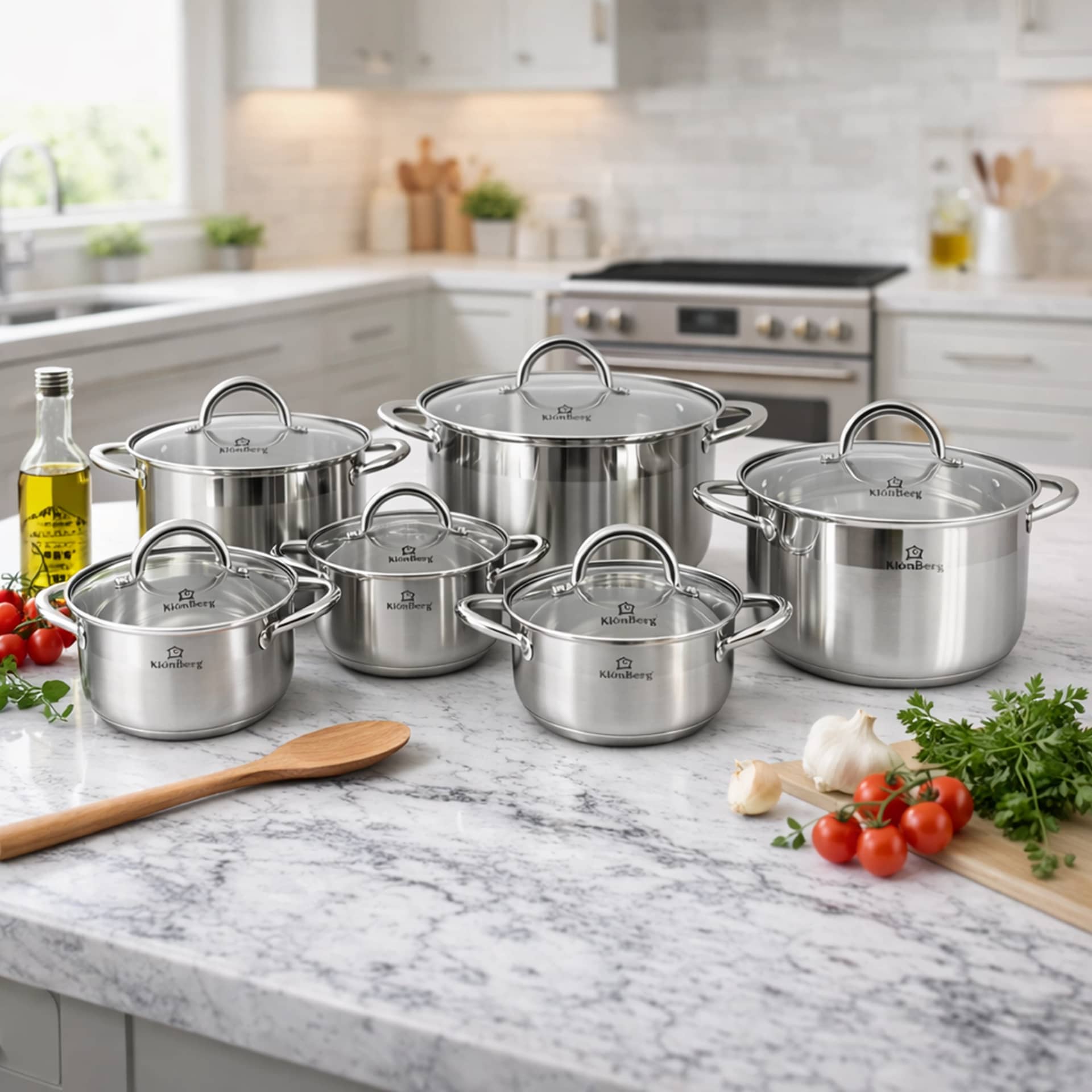products.photoOf Stainless Steel Cookware Set 12 Pcs 5-Ply Base with Glass Lid KB-2503