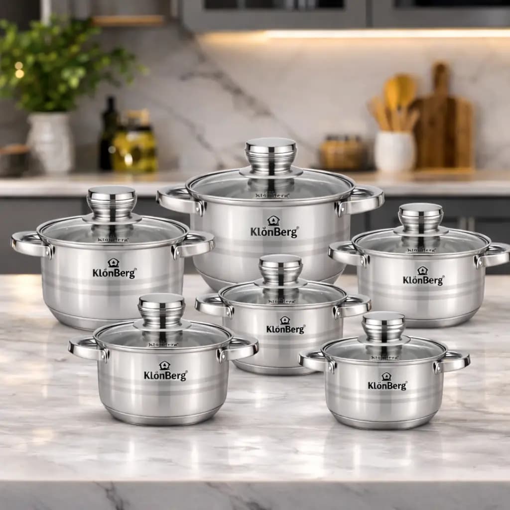 products.photoOf Stainless Steel Cookware Set 12 Pcs 9-Step Base with Glass Lid KB-2508