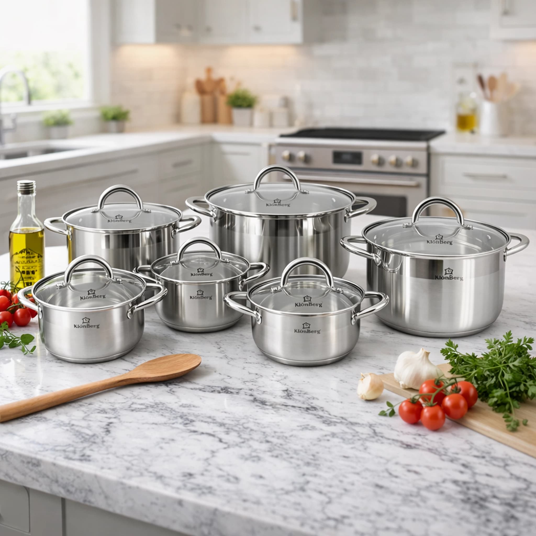 products.photoOf Stainless Steel Cookware Set 12 Pcs 5-Ply Base with Glass Lid KB-2503