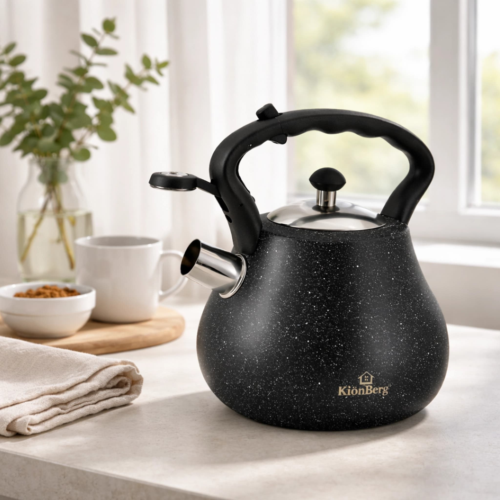 products.photoOf Stainless Steel Whistling Kettle 3.0L Black Marble Induction KB-6618