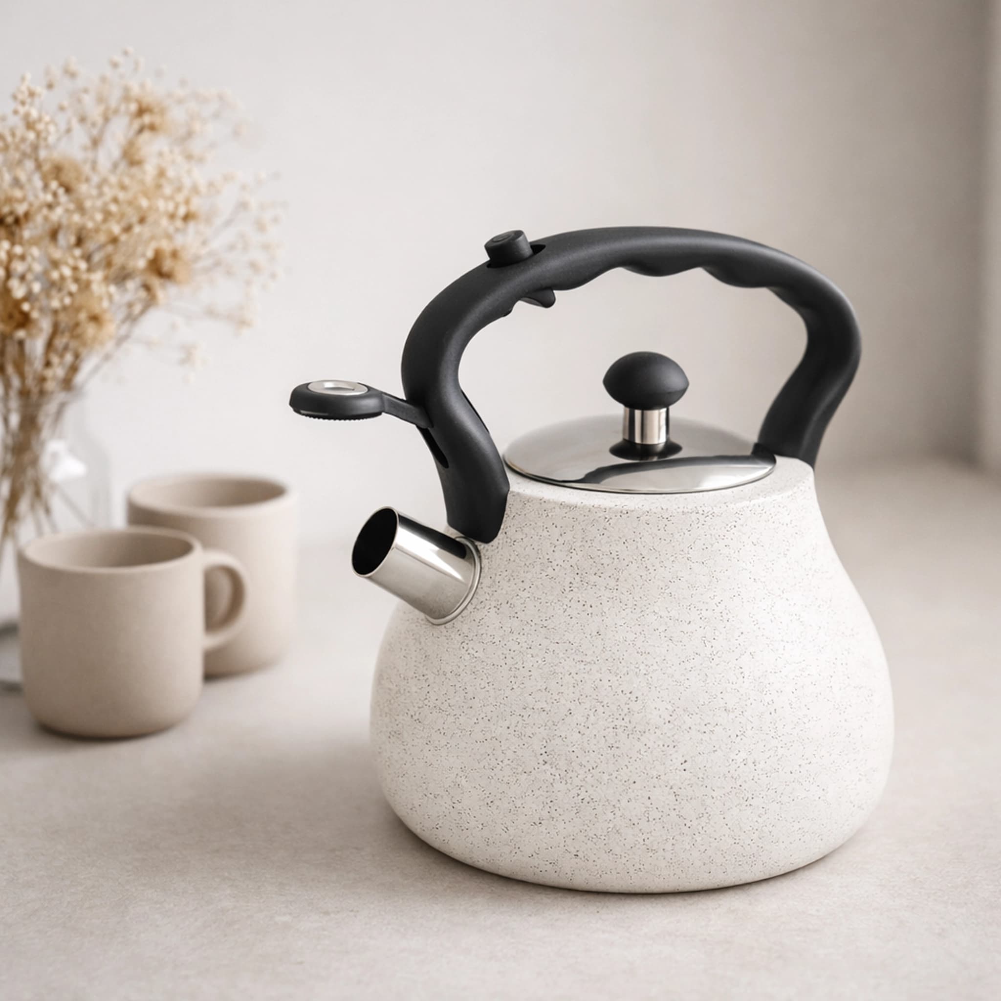 products.photoOf Stainless Steel Whistling Kettle 3L White Marble Induction KB-6618