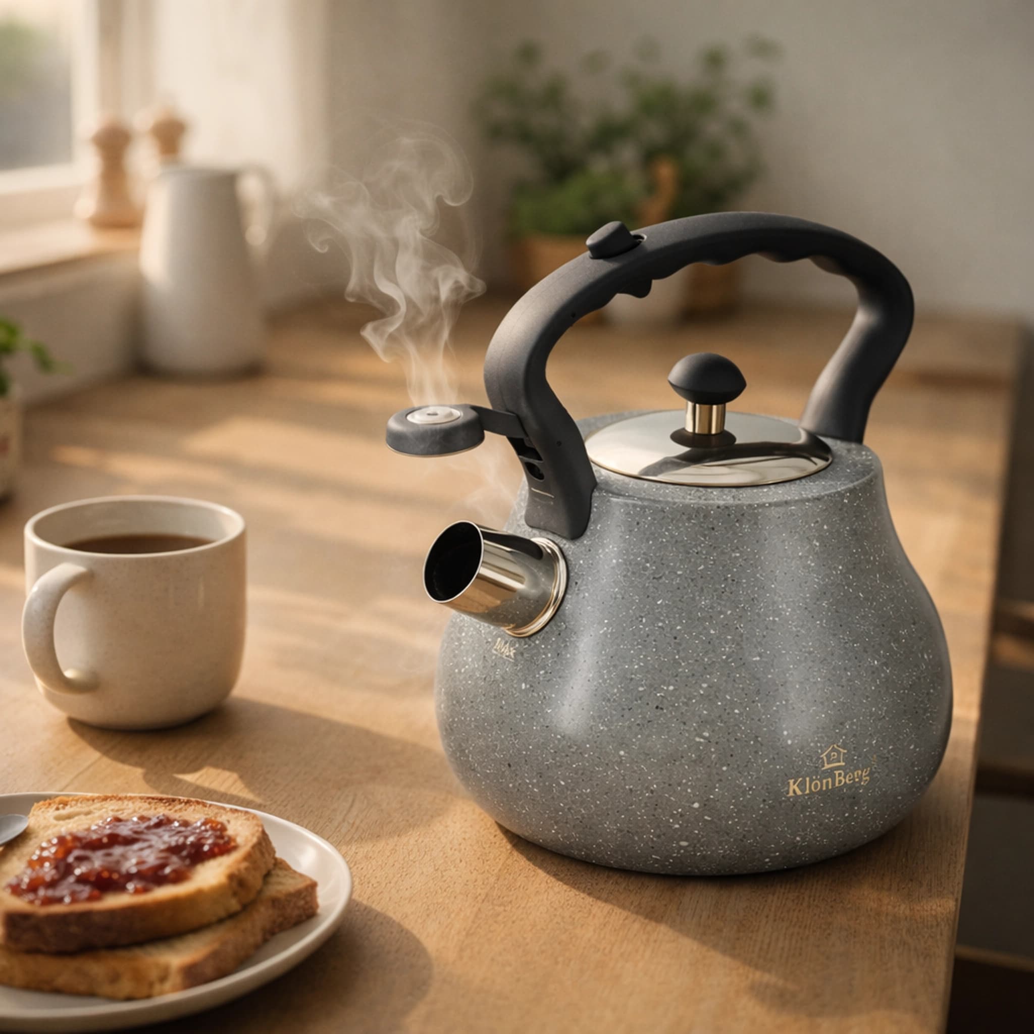 products.photoOf Stainless Steel Whistling Kettle 3L Grey Marble Induction KB-6618