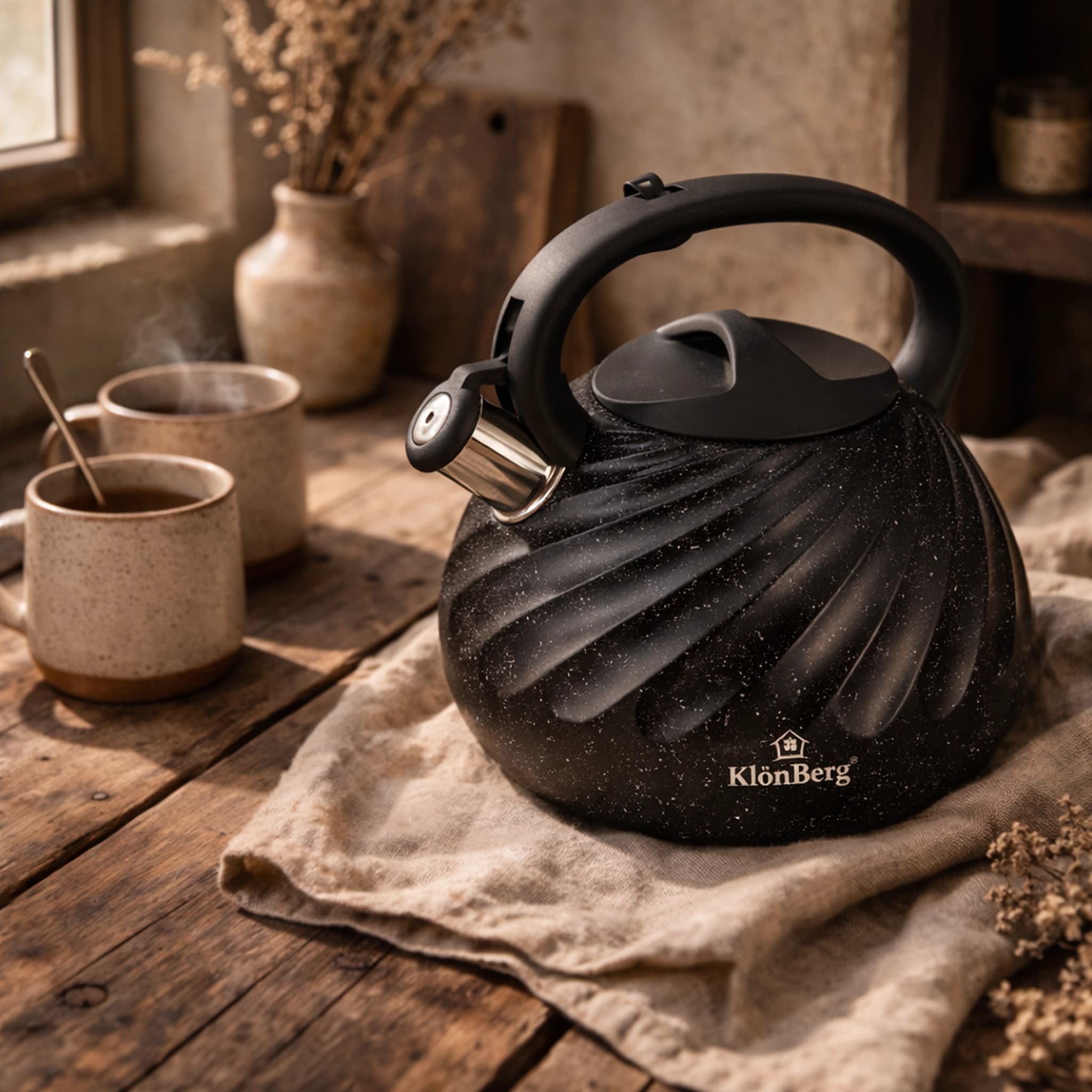 products.photoOf Stainless Steel Whistling Kettle 3L Black Marble for Induction KB-6610