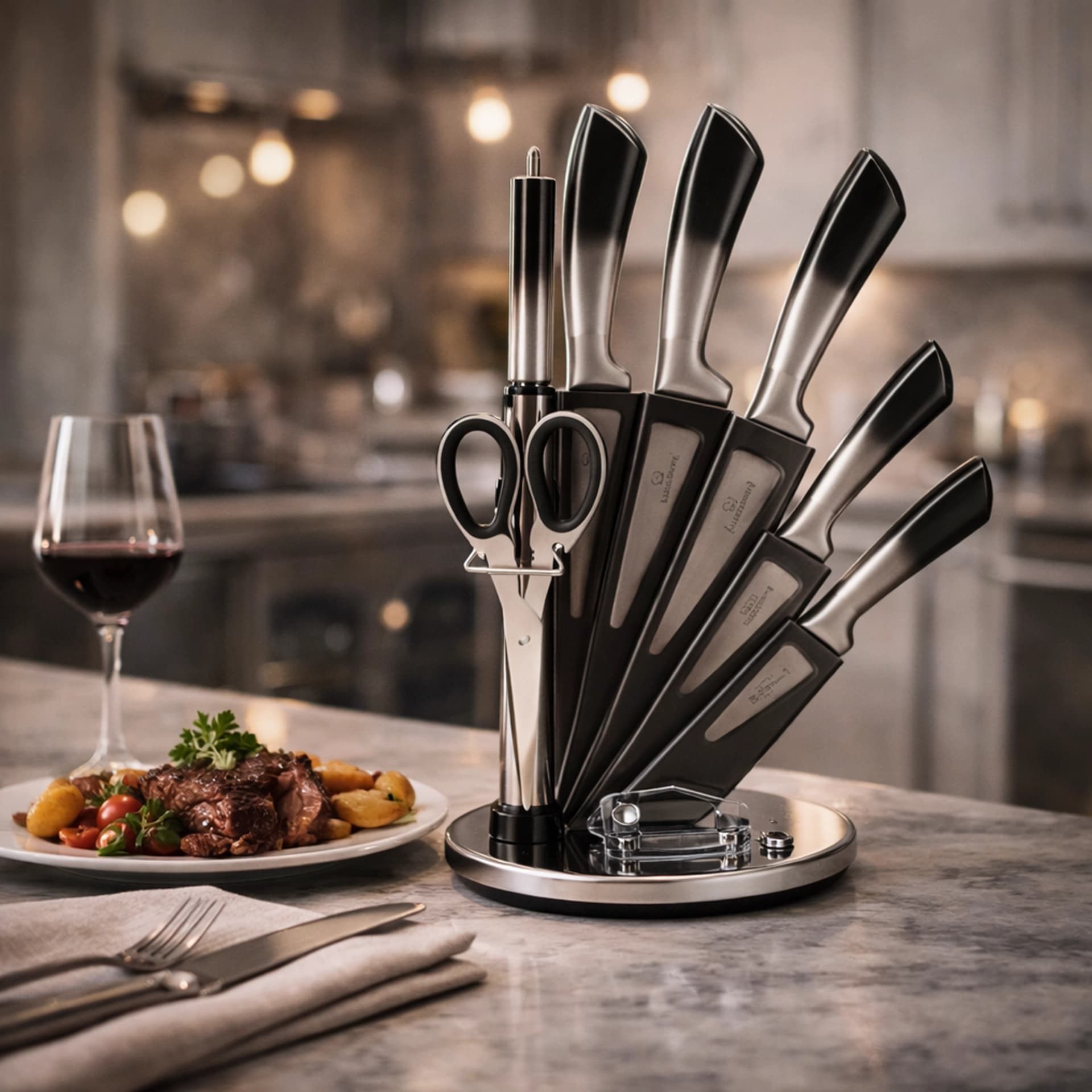 products.photoOf Stainless Steel Kitchen Knife Set 9PCS with Acrylic Rotating Holder KB-3220