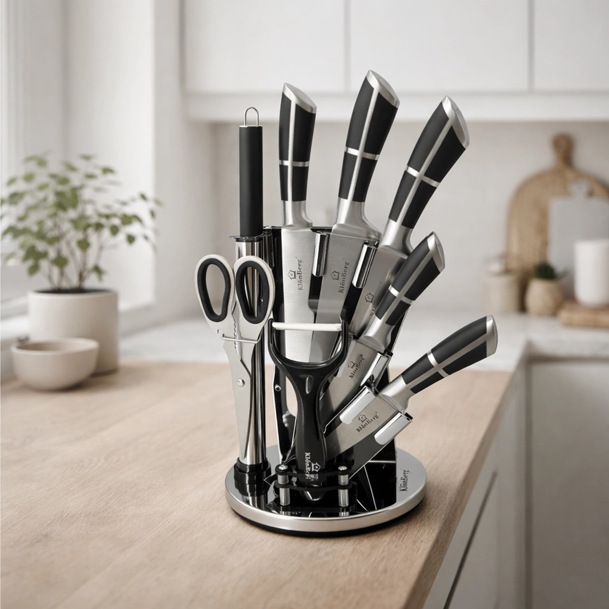 products.photoOf KlonBerg Stainless Steel Kitchen Knife Set 9 PCS with Acrylic Rotating Holder KB-3213