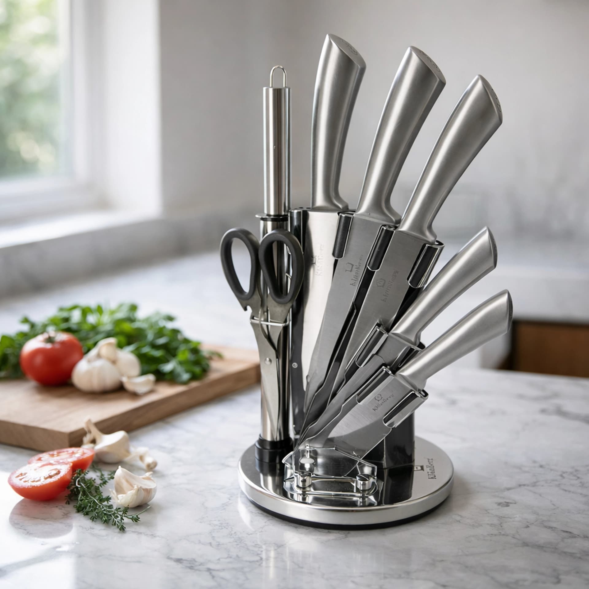 products.photoOf KlonBerg Stainless Steel Kitchen Knife Set 8 PCS with Acrylic Rotating Holder KB-3219