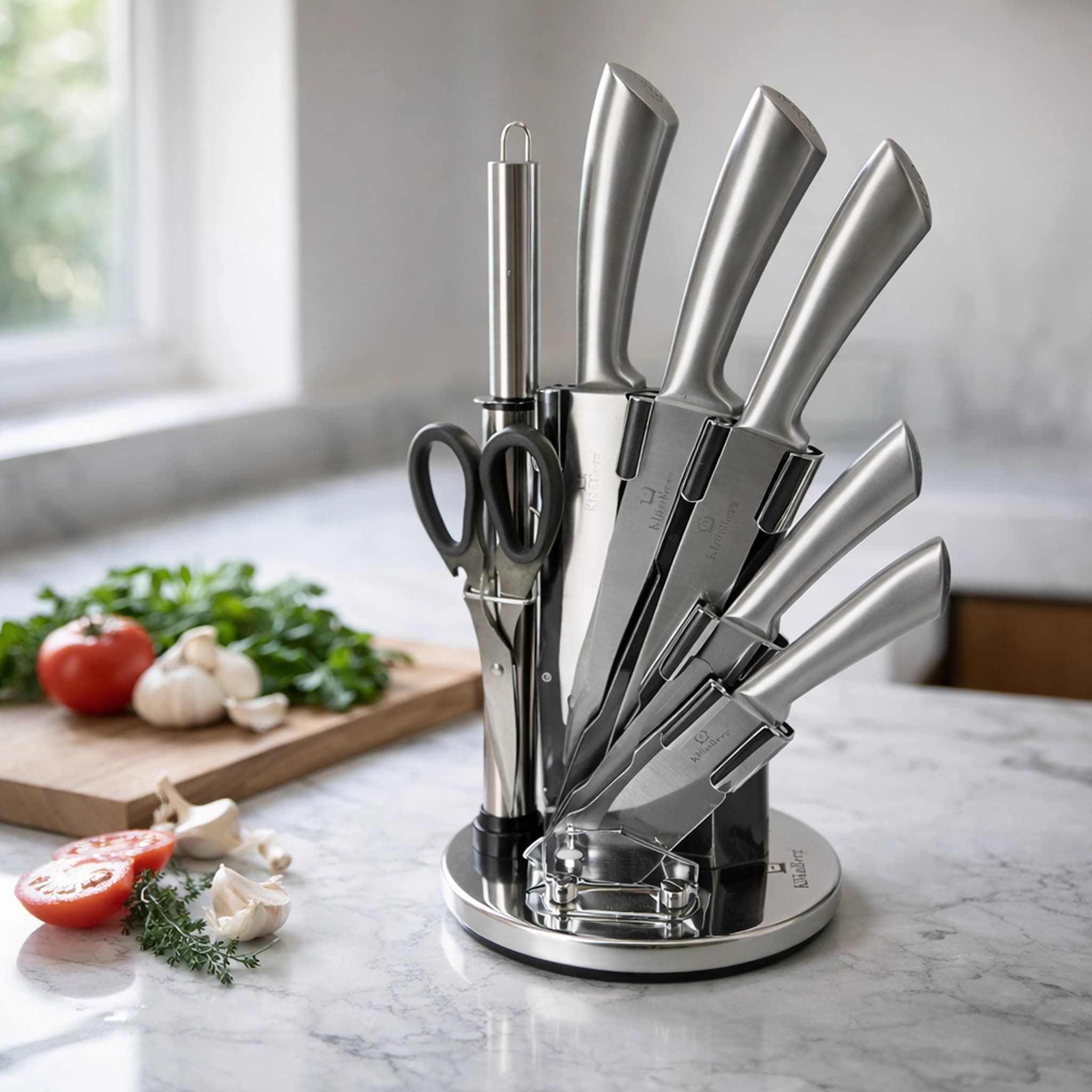 products.photoOf KlonBerg Stainless Steel Kitchen Knife Set 8 PCS with Acrylic Rotating Holder KB-3219