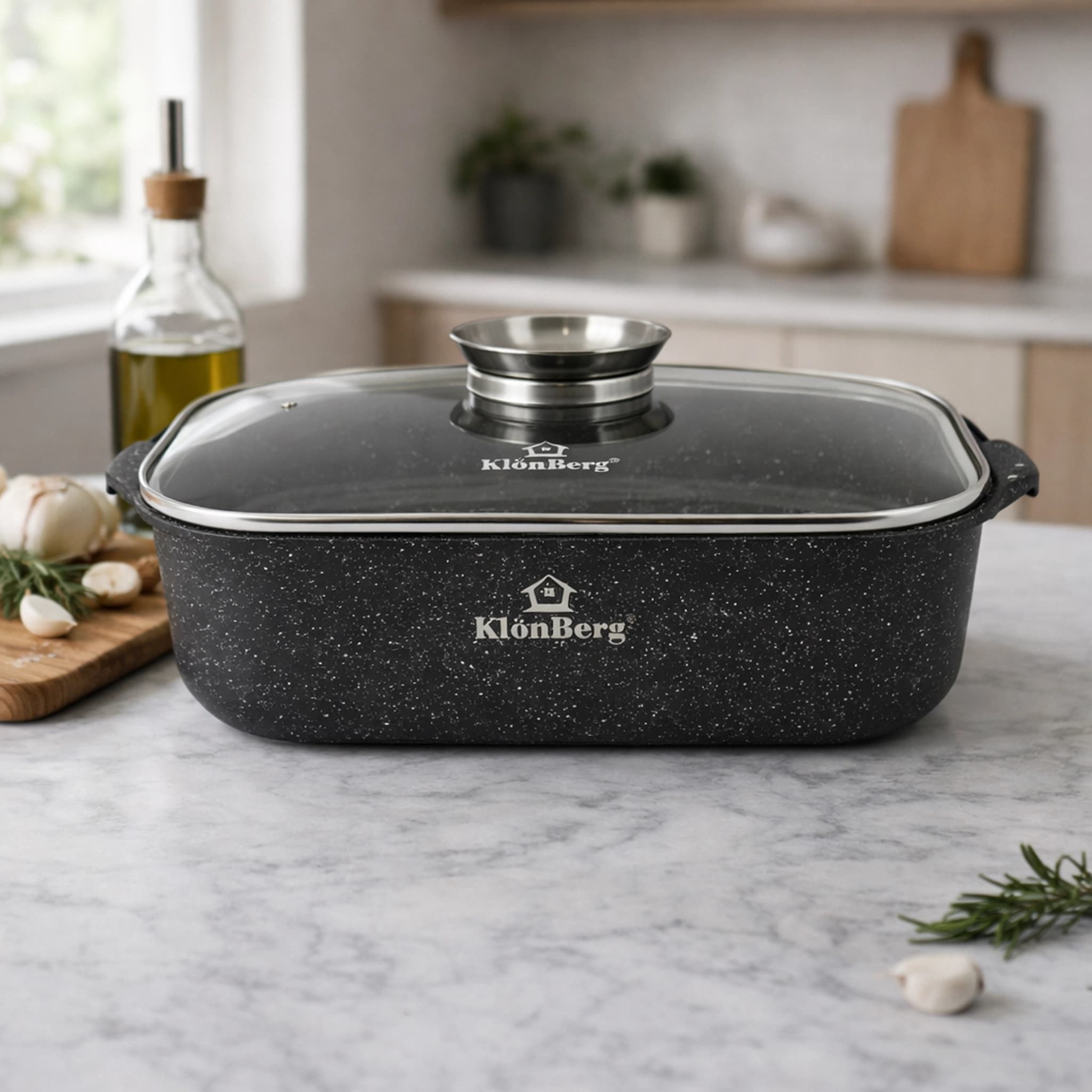 products.photoOf Roaster Pan 34cm 6L Black Ceramic Marble Non-Stick with Lid for Induction KB-4035