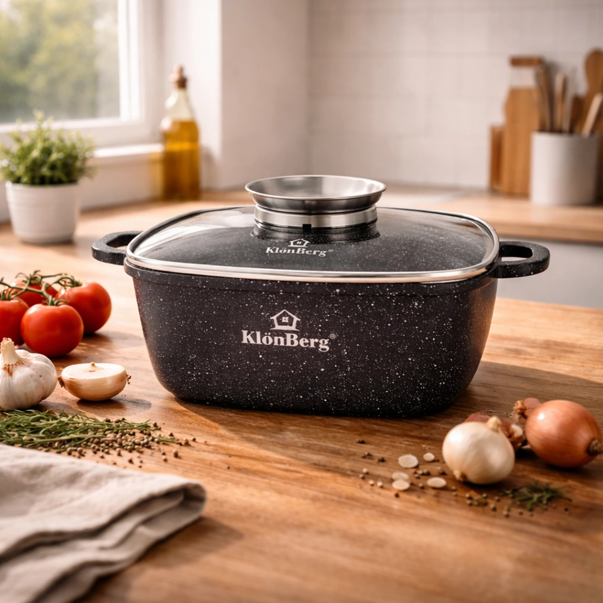 products.photoOf Square Pot 22cm 4L Ceramic Non-Stick with Glass Lid for Induction KB-4012