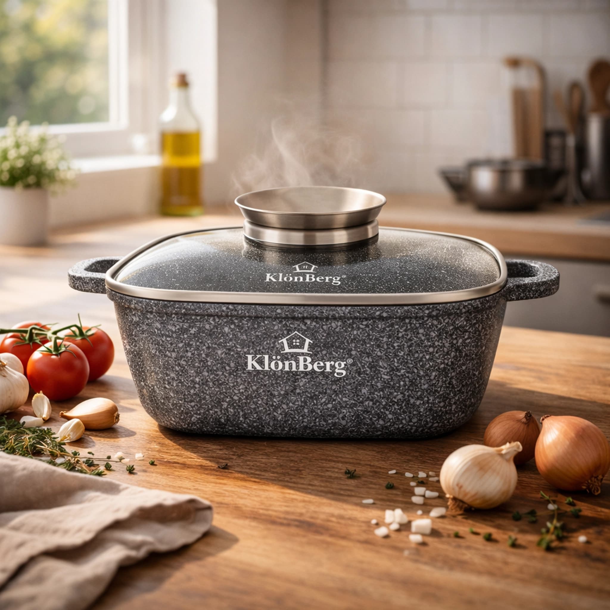 products.photoOf Square Pot 24cm 4.5L Ceramic Non-Stick with Glass Lid for Induction KB-3913
