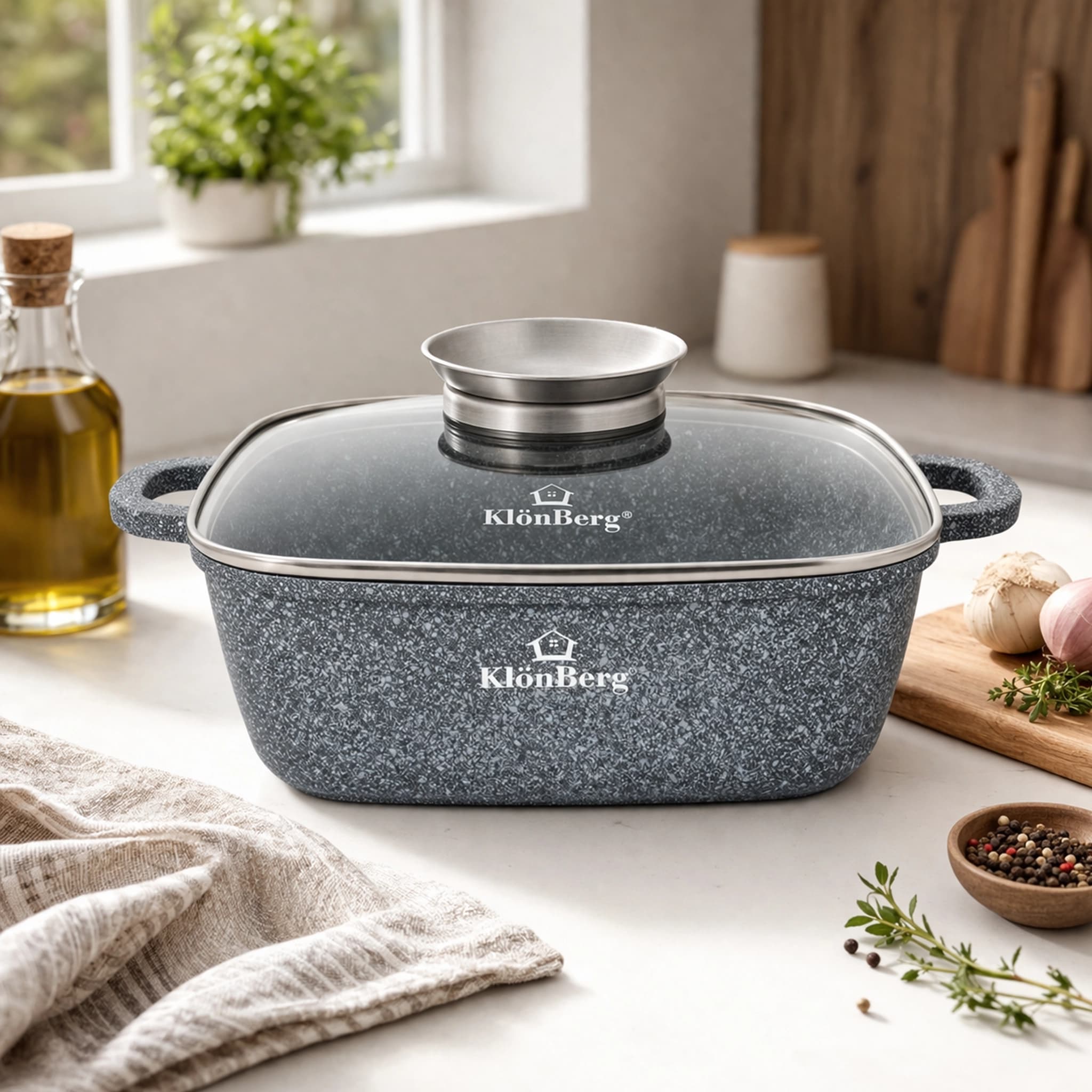 products.photoOf Klonberg Square Pot 18cm 2.3L Non-Stick with Glass Lid KB-3900