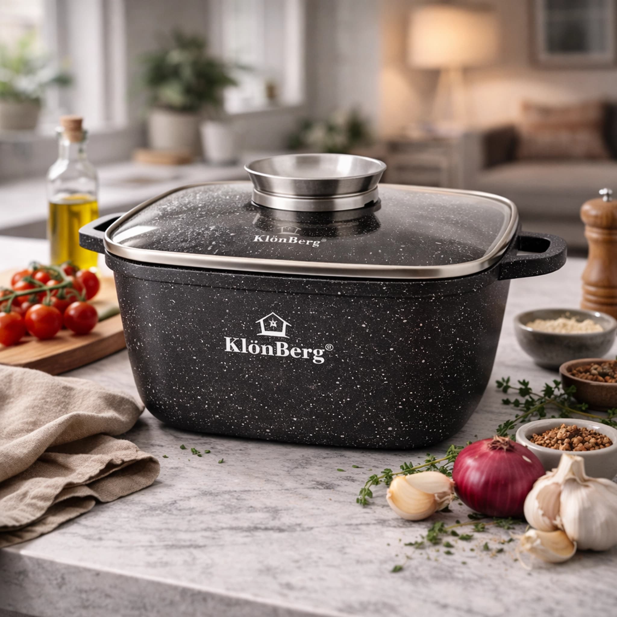 products.photoOf Square Pot 18cm 2.3L Ceramic Non-Stick Cast Aluminium with Glass Lid for Induction KB-4000
