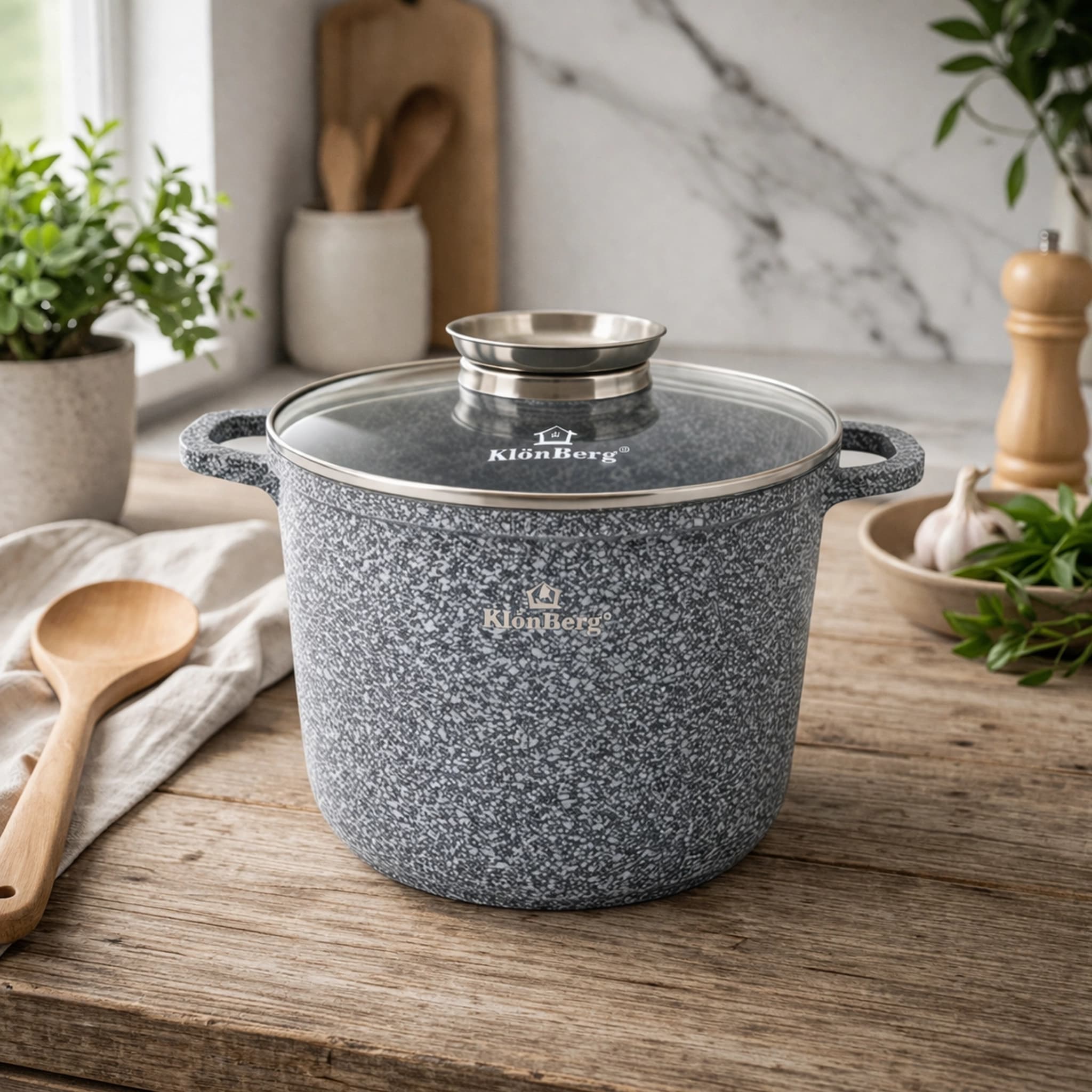products.photoOf Cast Aluminum Pot With Lid 4L Ceramic Marble Coat Granite Grey KB-3966
