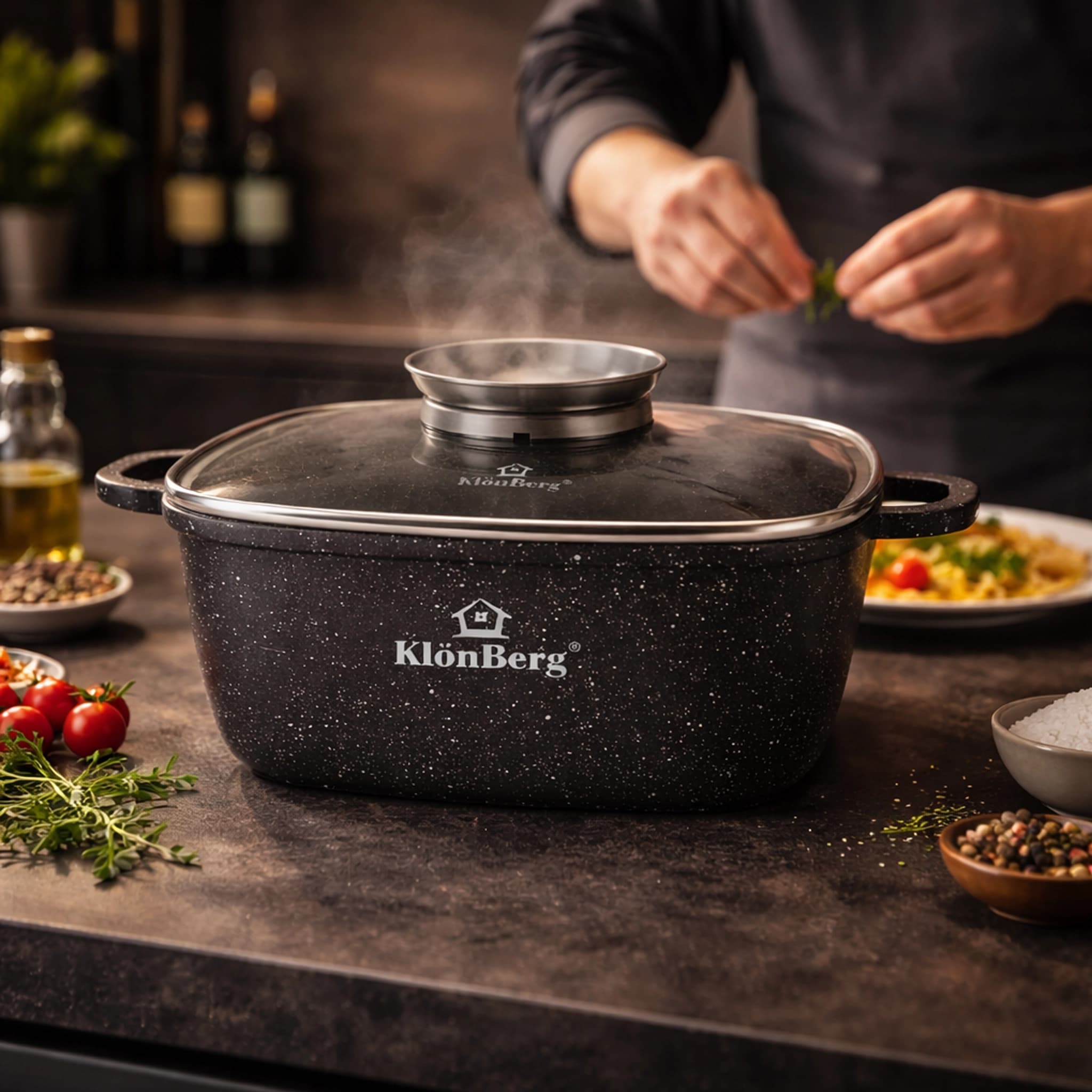 products.photoOf Square Pot 20cm 2.7L Non-Stick Ceramic Aluminium Casserole with Glass Lid for Induction Cooking