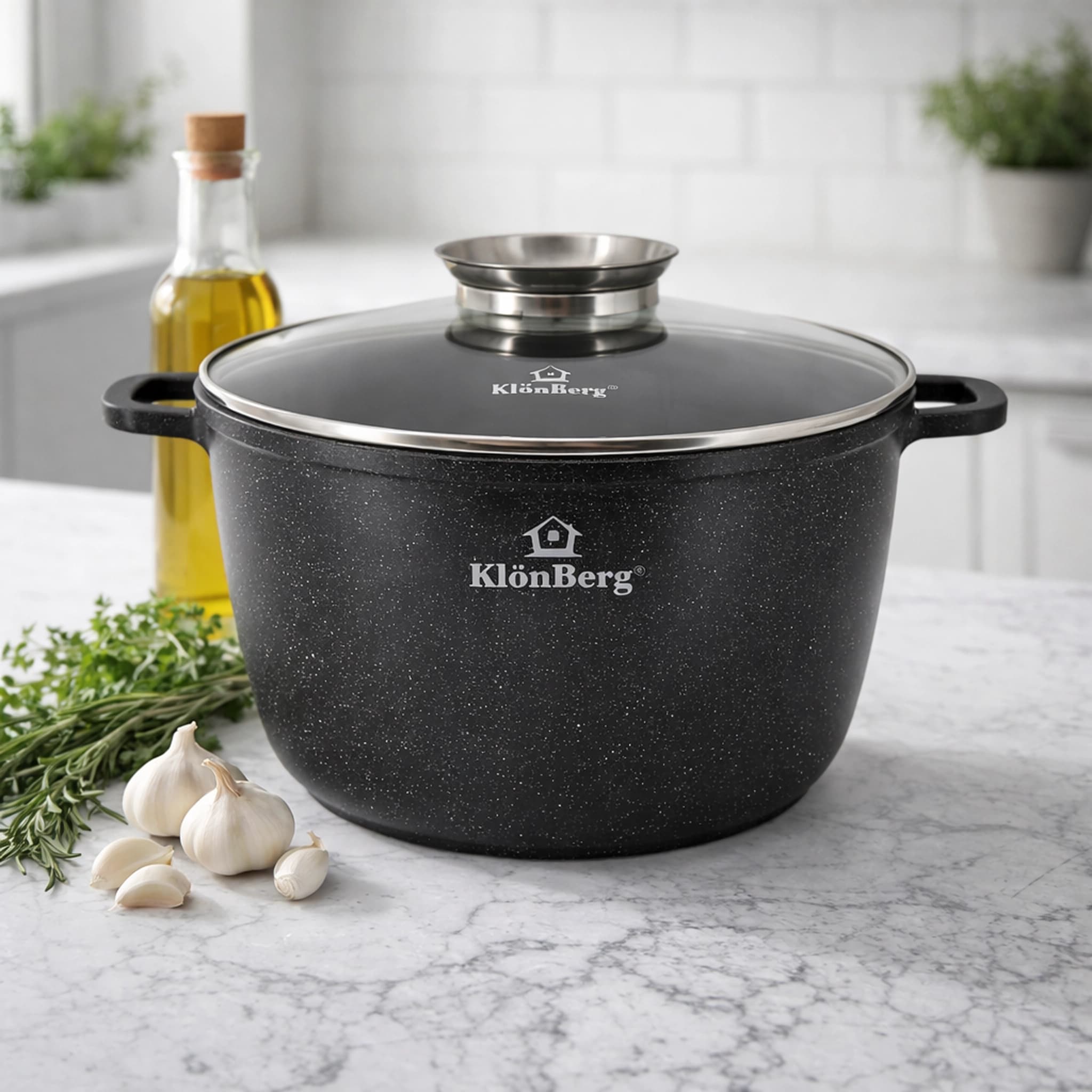 products.photoOf Cast Aluminum Pot With Lid 6.2L Ceramic Marble Coat Black Marble KB-4008