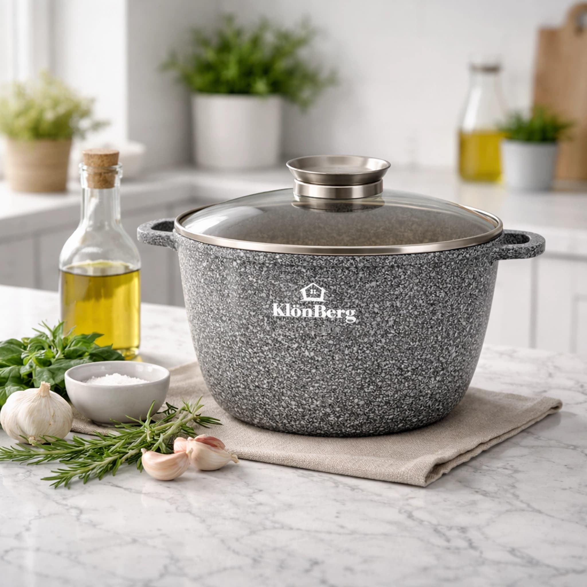 products.photoOf Cast Aluminum Pot With Lid 6.2L Ceramic Marble Coat Granite Grey KB-3908