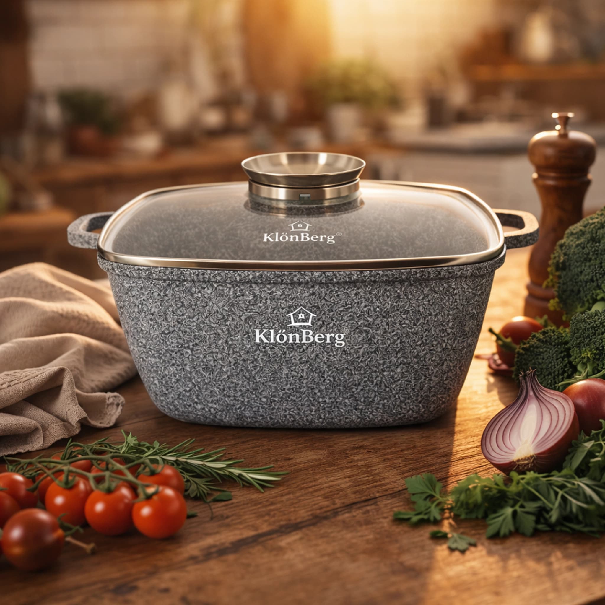 products.photoOf Large Cooking Pot 6.7L Square Shape Ceramic Marble Coat For Induction KB-3915