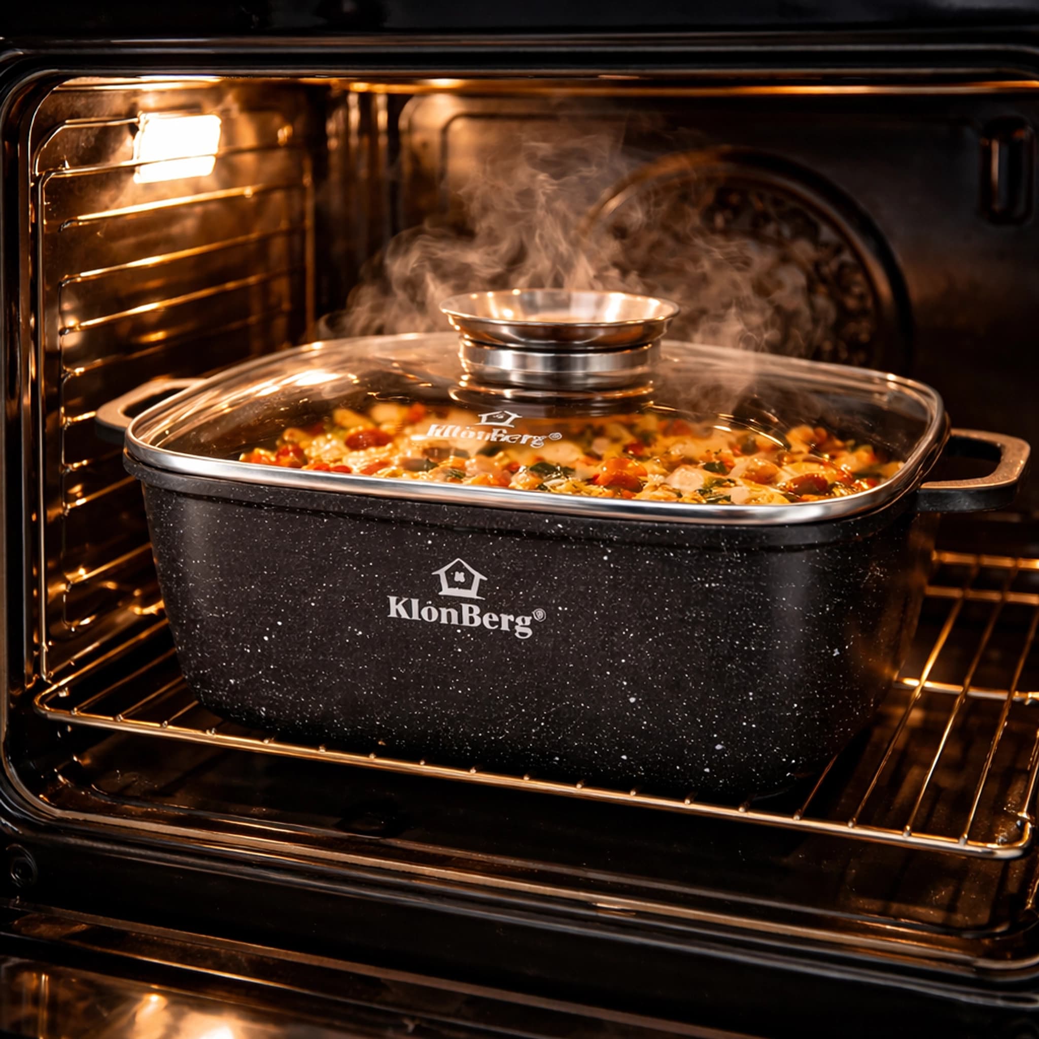 products.photoOf Cast Aluminium Non-Stick Square Pot with Glass Lid 5.4L 26cm Induction KB-4014