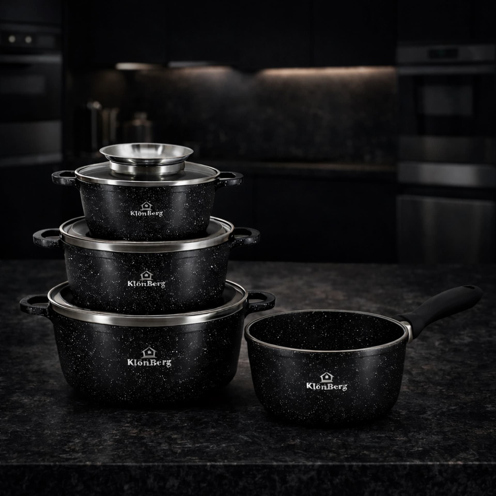 products.photoOf KlönBerg Granite Marble Non-Stick 7-Piece Cookware Set – Cast Aluminium Pots with Glass Lids | KB-4063