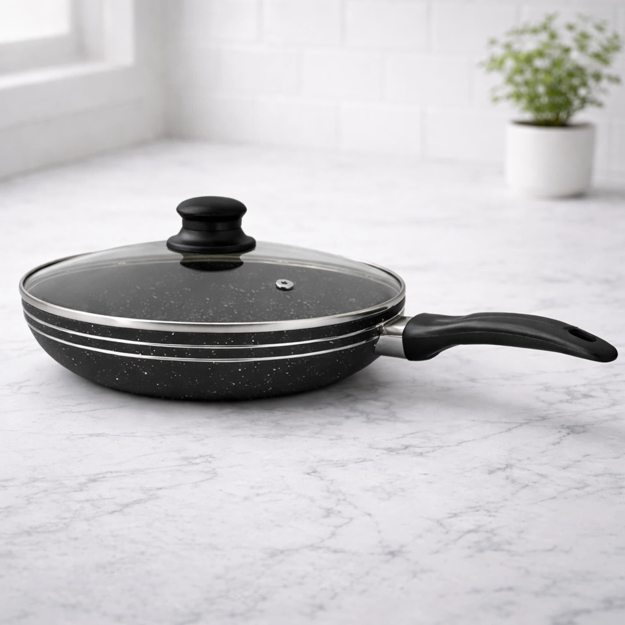 products.photoOf Non-Stick Frying Pan with Lid 26 Cm Marble coat Interior KB-8812
