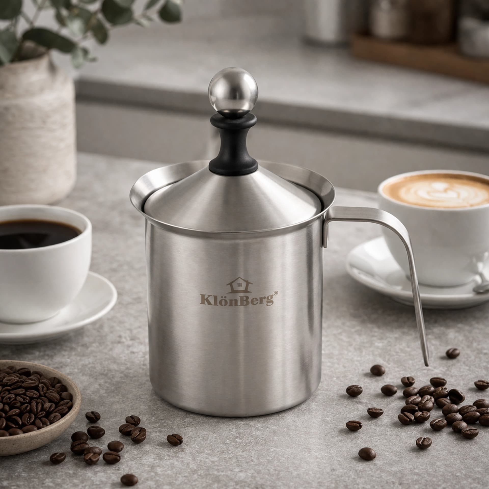 products.photoOf KlonBerg 800ml Manual Milk Frother Stainless Steel Induction Compatible KB-1321