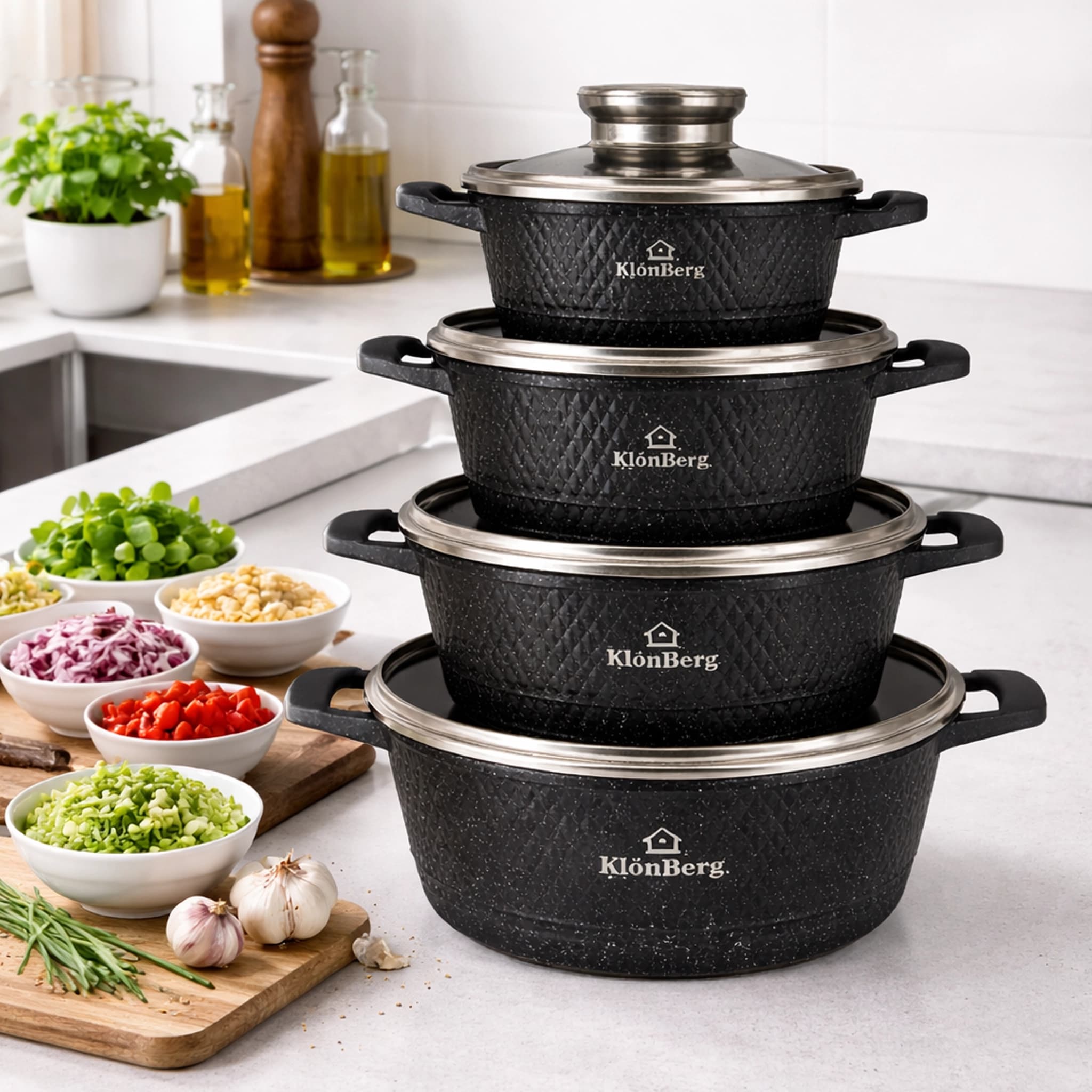 products.photoOf Cast Aluminum Nonstick Cookware Set 8-Piece Ceramic Marble Induction Compatible KB-3839