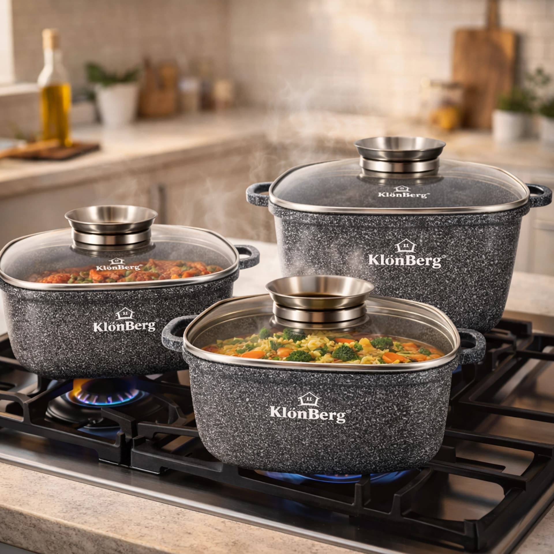 products.photoOf KlonBerg 6-Piece Square Cast Aluminum Nonstick Cookware Set KB-3957 - Induction Compatible
