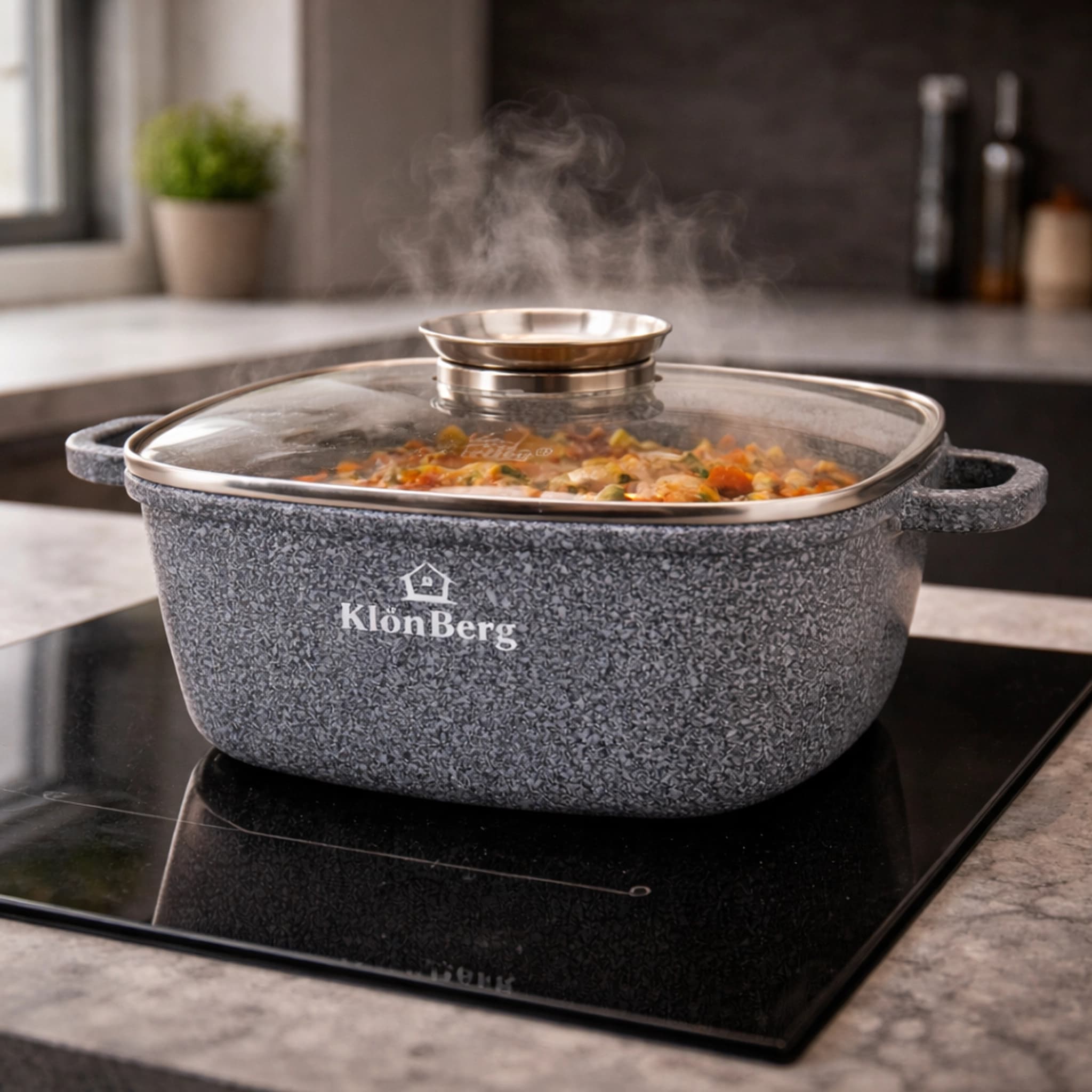 products.photoOf Cast Aluminum Square Pot Ceramic Marble Nonstick Coating 20cm 2.7L KB-3911