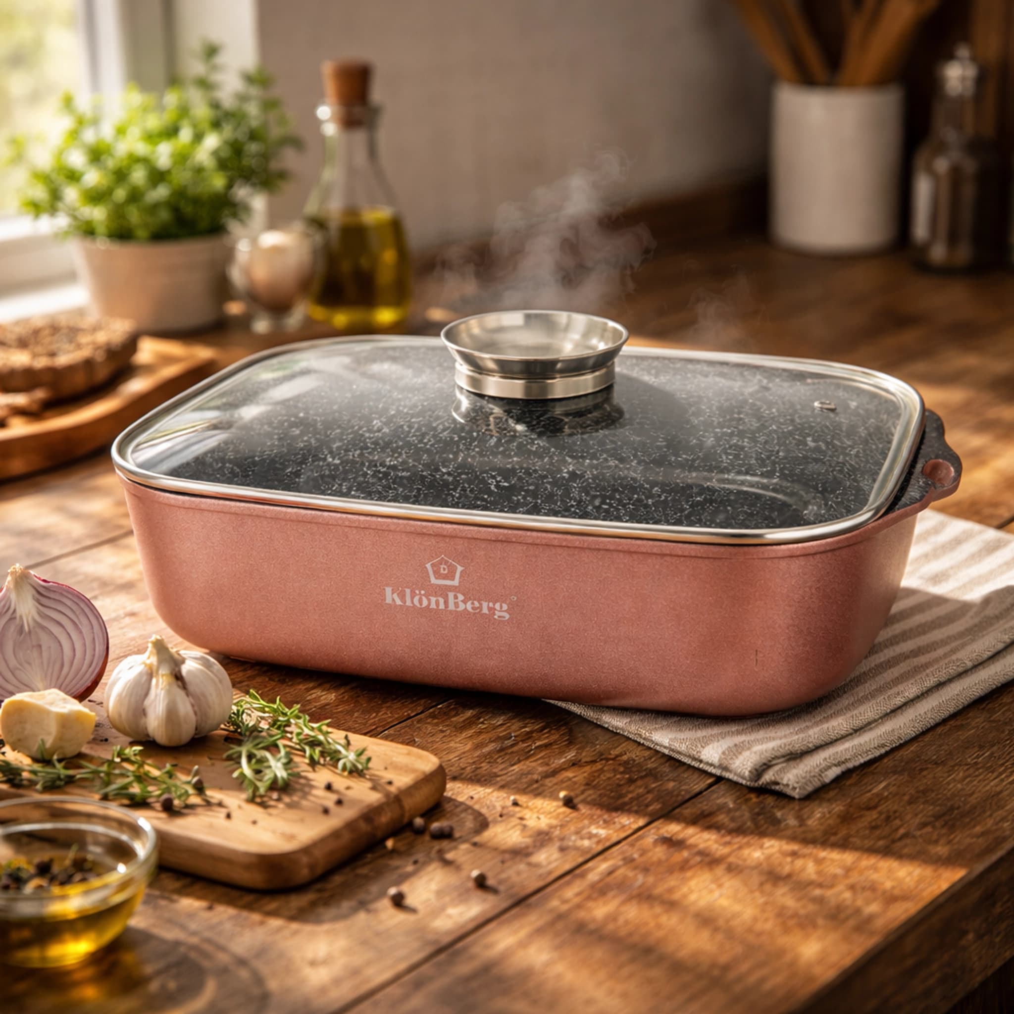 products.photoOf KlonBerg Roaster Pan 34cm 6L Ceramic Marble Non-Stick with Glass Lid – Induction Compatible KB-4029