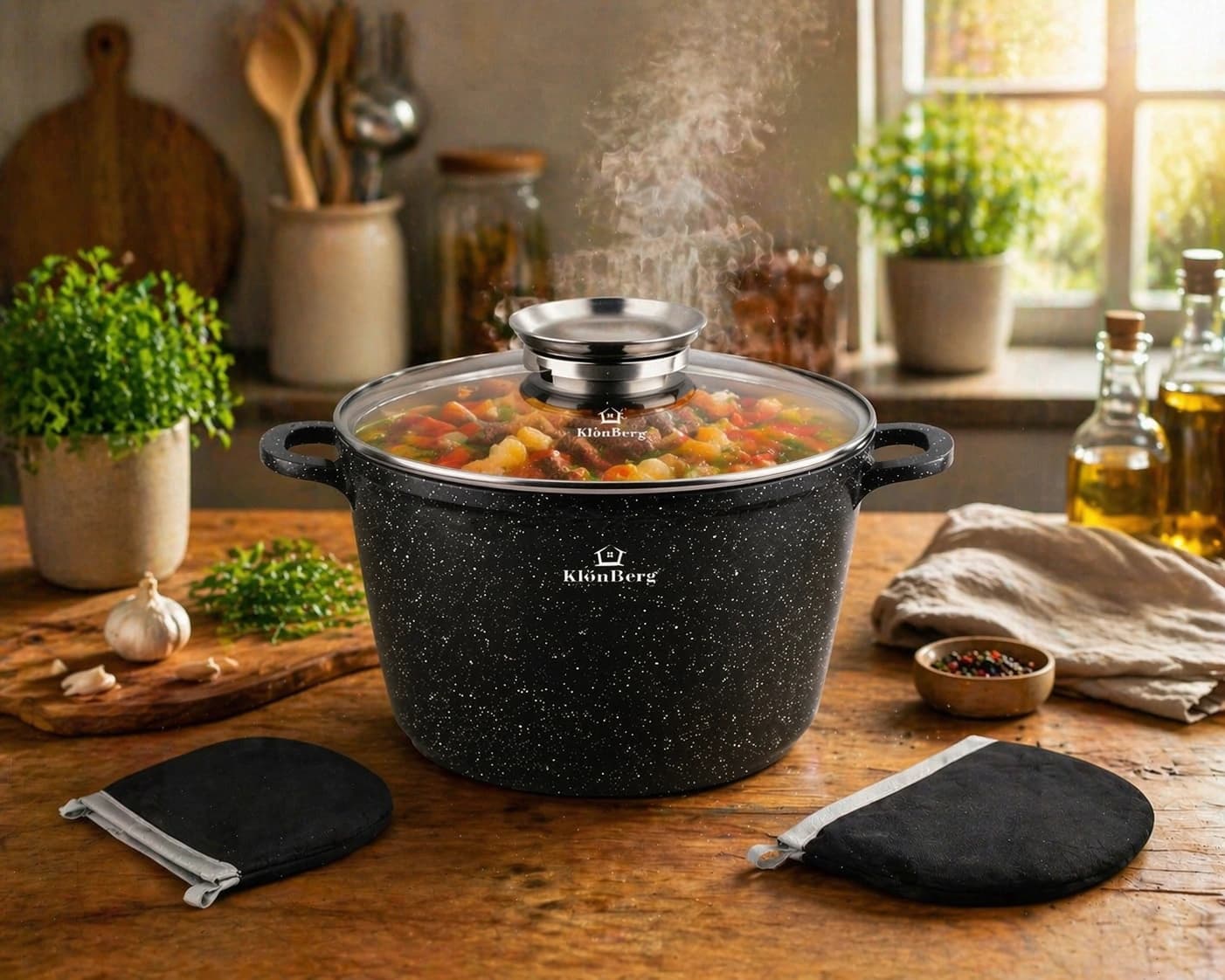 products.photoOf Cast Aluminium 11L Deep Pot 28 cm with Lid Ceramic Marble Non Stick Coating KB-4009