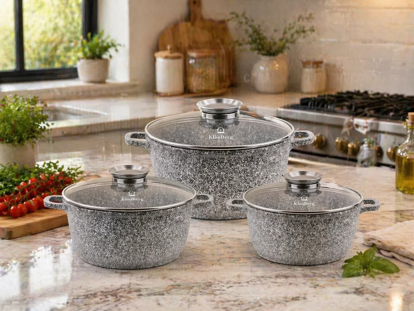 products.photoOf Ceramic Marble Nonstick Cookware Set 6PCS with Glass Lids KB-3962