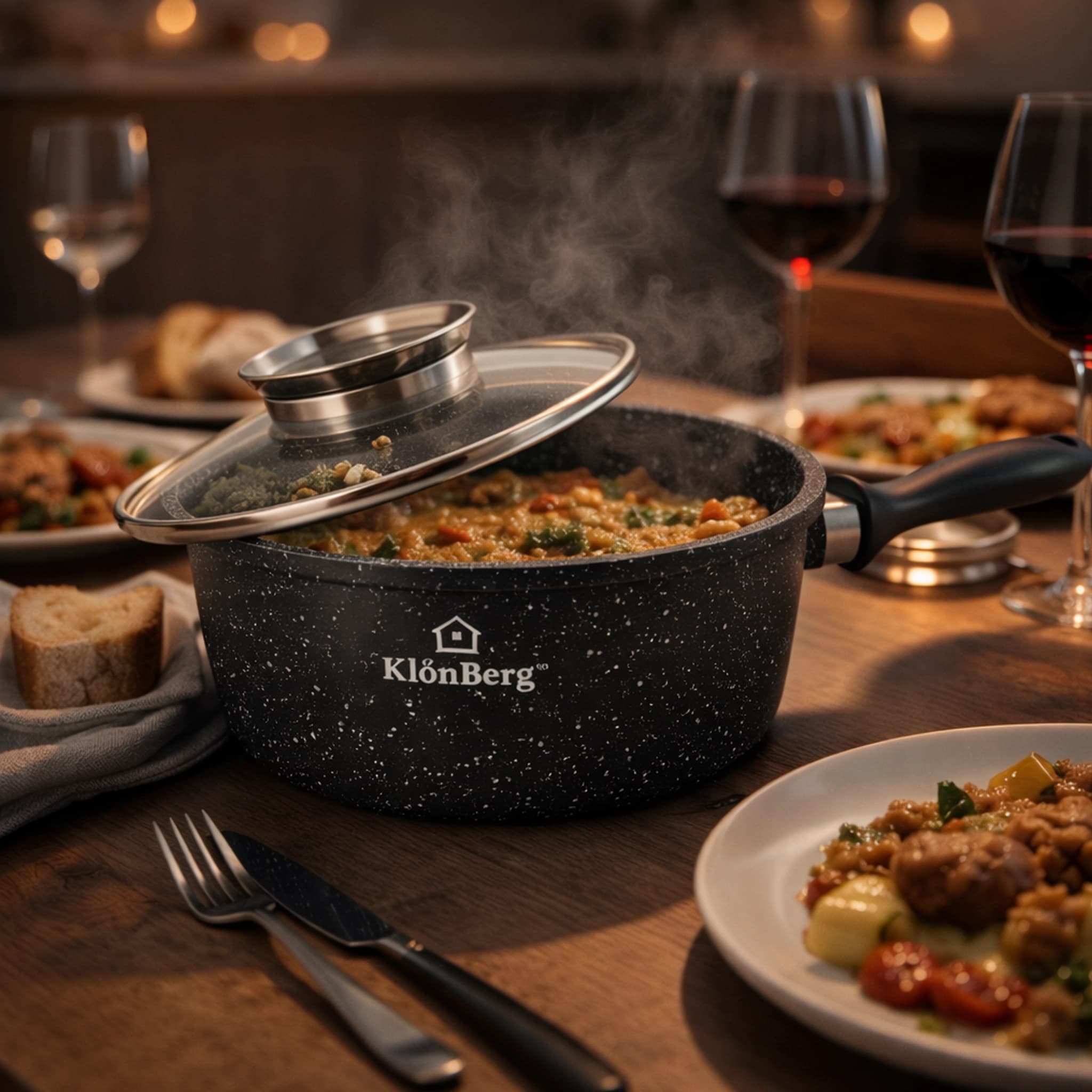 products.photoOf Ceramic Marble Non Stick Saucepan 18cm 1.8L Glass Lid Induction Black KB-4019