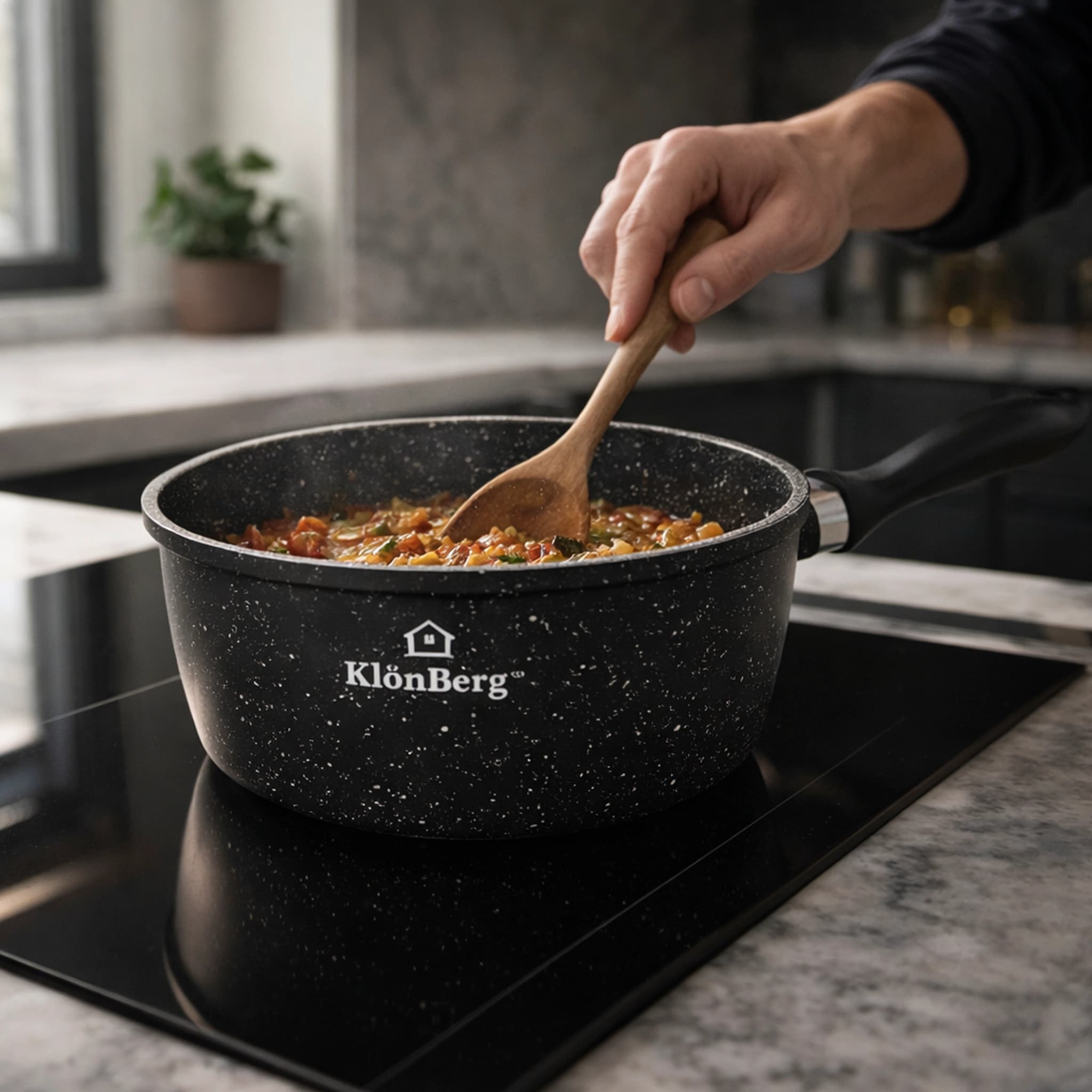 products.photoOf KlonBerg 16cm Ceramic Marble Non Stick Saucepan 1.4L with Glass Lid KB-4018