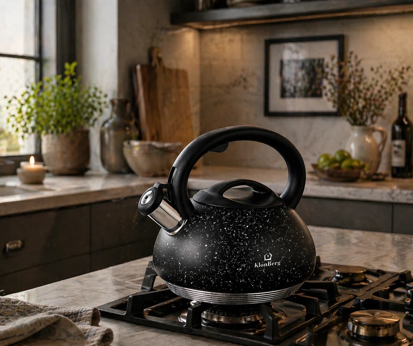 products.photoOf Whistling Kettle 3.0L Stainless Steel Black with Non-Heating Handle KB-6632