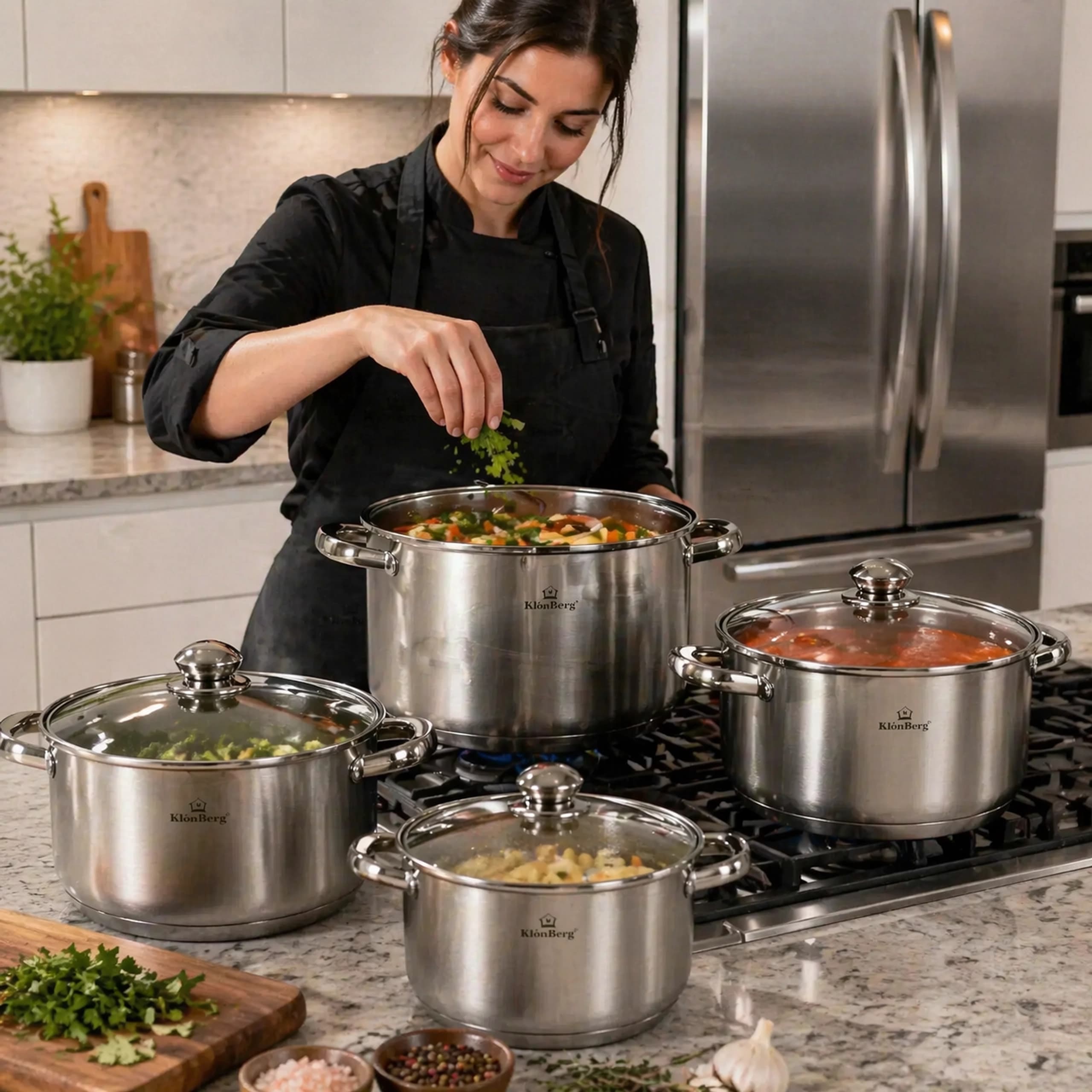 products.photoOf Stainless Steel Stock Pot Set 8 Pcs 5 Step Base with Glass Lid KB-2531