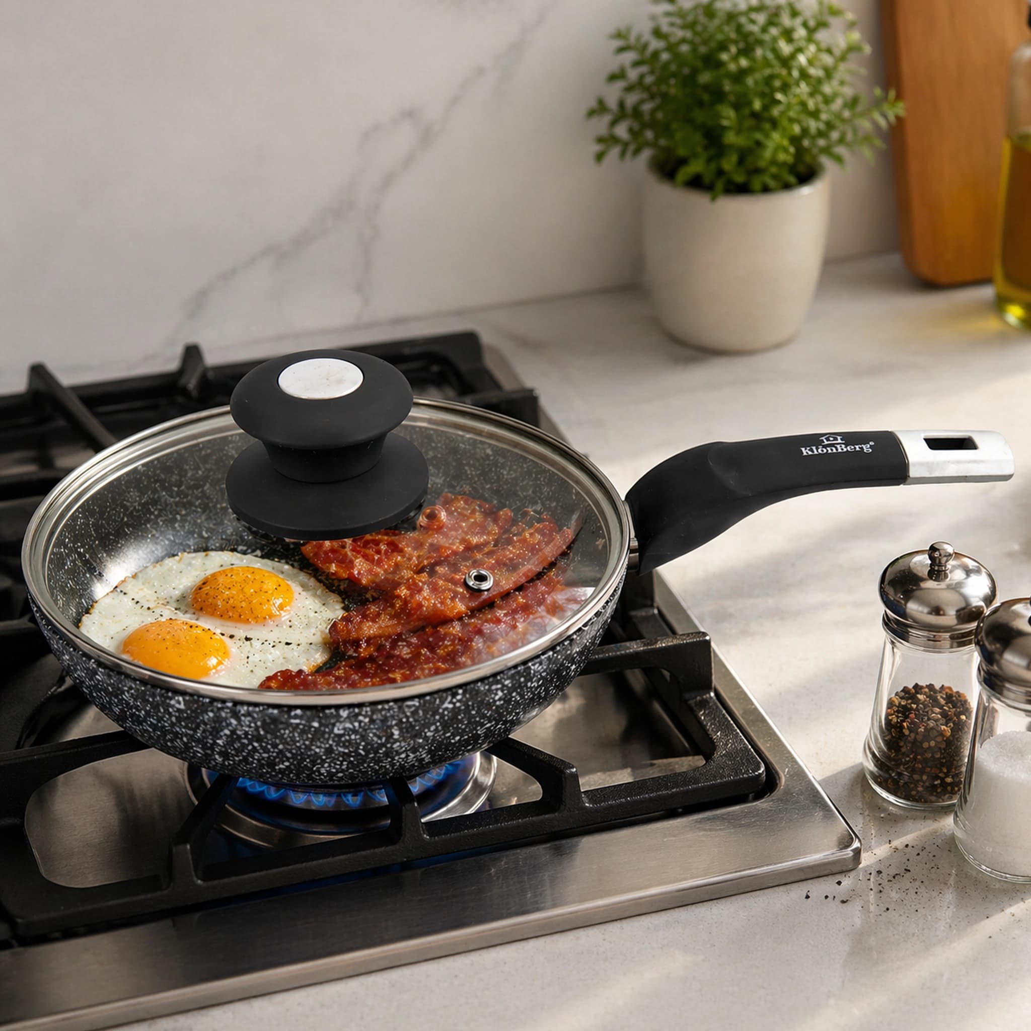 products.photoOf Marble Coating Non Stick Frying Pan with Lid 30cm PFOA Free Induction Gas KB-8814