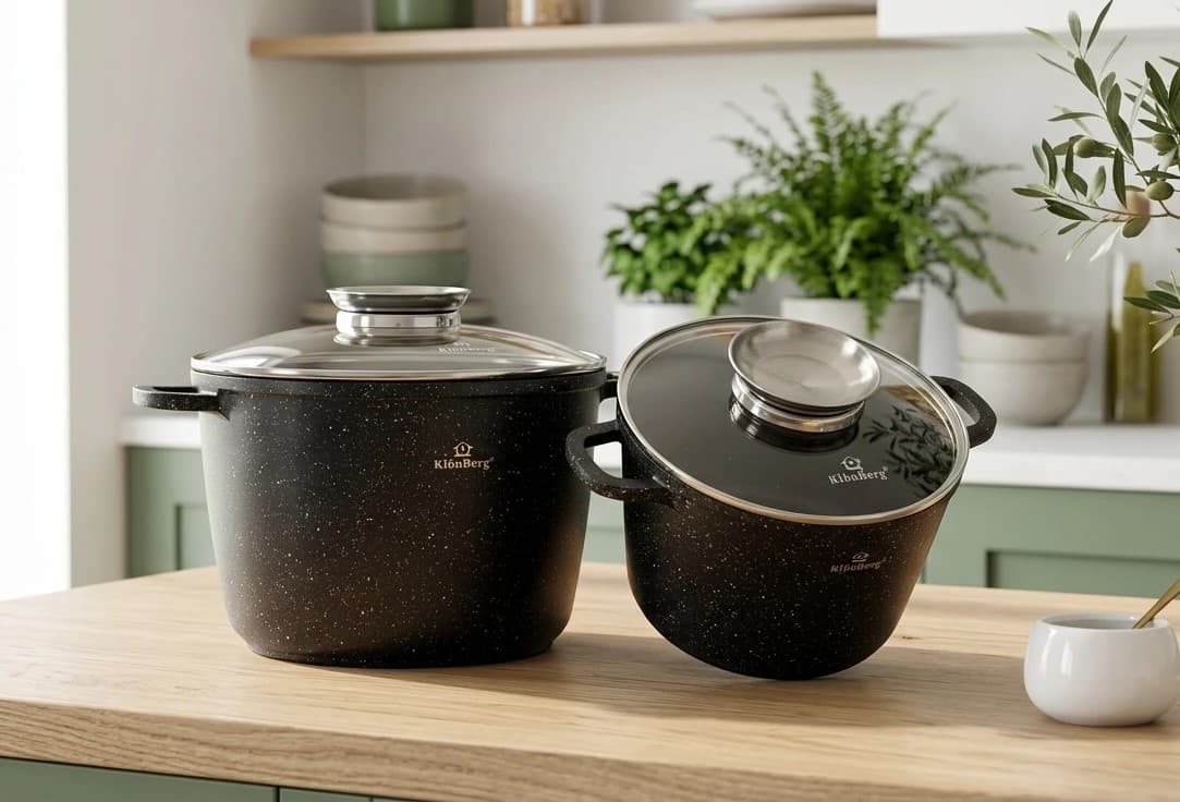 products.photoOf Ceramic Marble Cookware Set 4PCS Nonstick Induction Pots with Glass Lids KB-3845