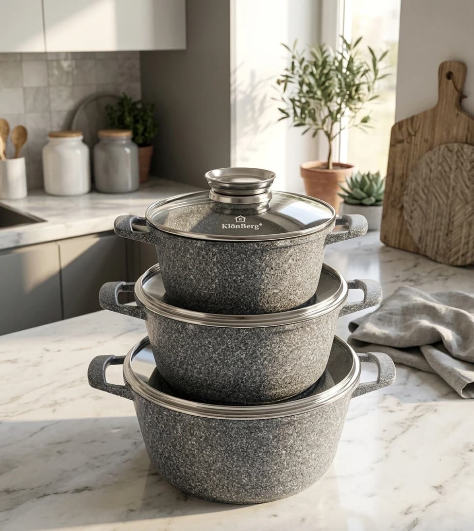 products.photoOf Ceramic Marble Cookware Set 6PCS Nonstick Induction Pots with Lids KB-3723